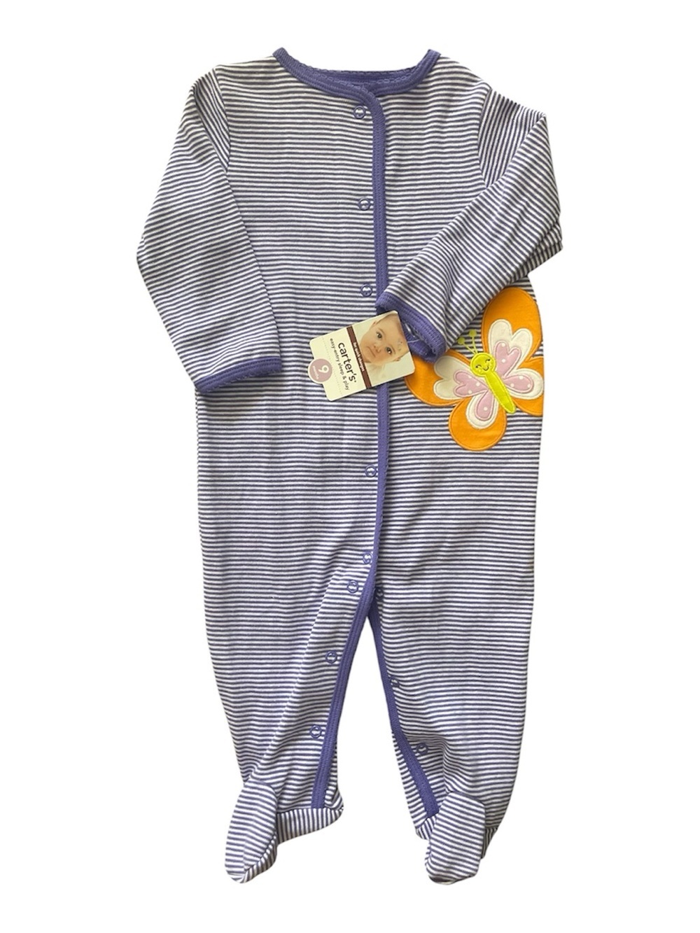 Carter's Yellow Floral & Purple Stripe Baby Footed One-Pieces (2-Pack) - Picture 3 of 4
